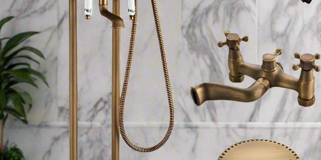 Bathroom Freestanding Bathtub Faucet with Hand Shower Rotate Spout In Antique - BathroomLux