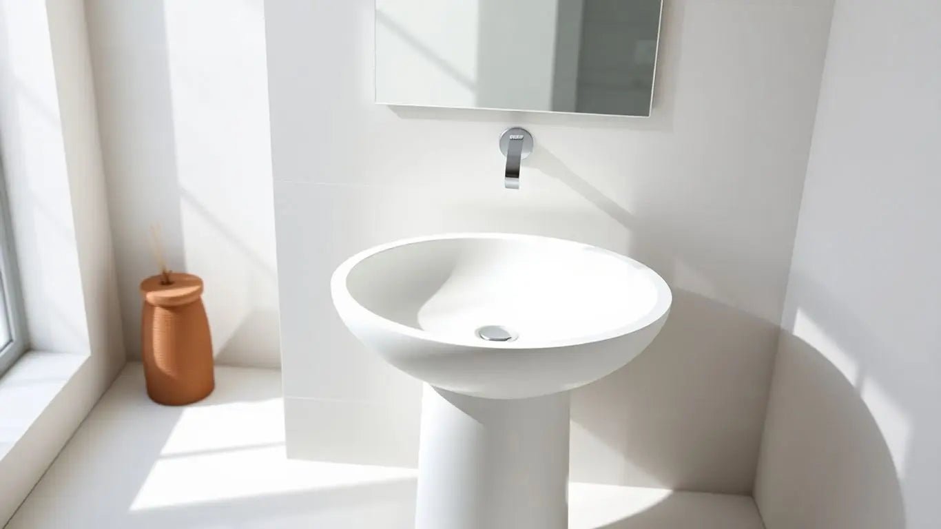 Elevate Your Bathroom: The Timeless Appeal of Freestanding Pedestal Washbasins in Artificial Stone - BathroomLux