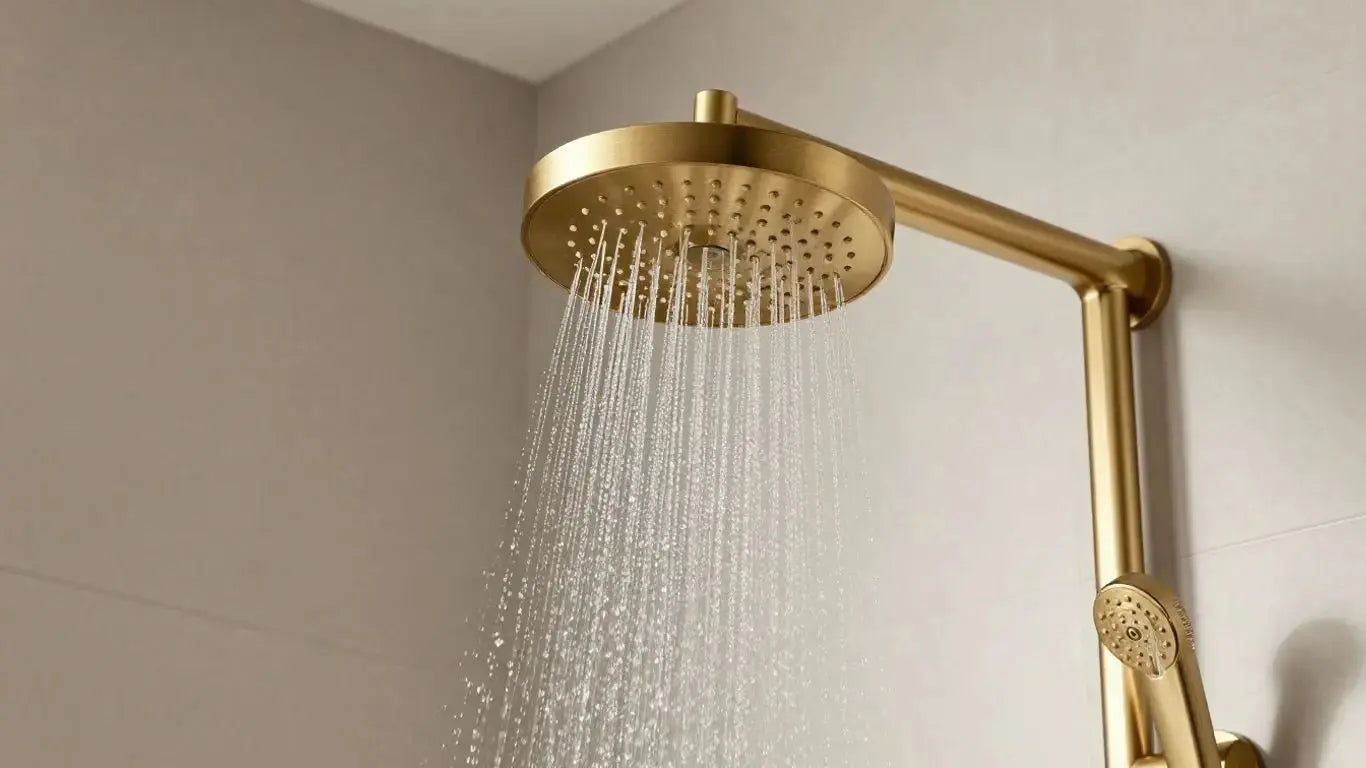 Elevate Your Bathroom with a Stunning Brushed Gold Rainfall Shower - BathroomLux