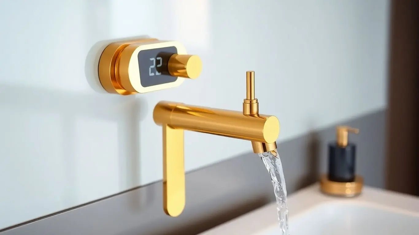 Elevate Your Space: Luxury Gold Brass Wall Mounted Sink Faucet with Digital Display Water Mixer Tap - BathroomLux