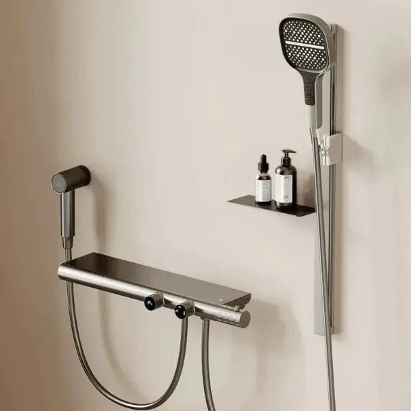 Gray Thermostatic Shower Set Wall-Mounted - Brass Mixer - BathroomLux
