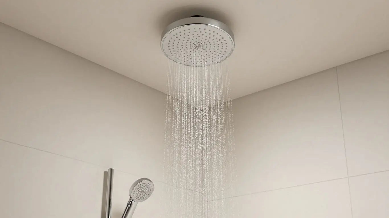 Ceiling mount shower head in a modern bathroom