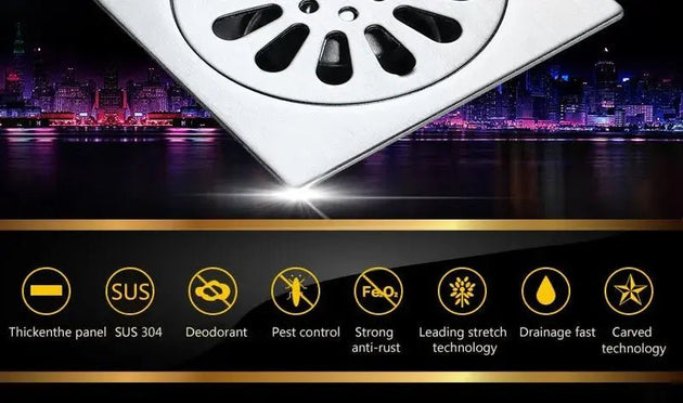 10*10cm Stainless Steel Linear Shower Floor Drain Cover with Filter Strainer - shower drainBathroomLux