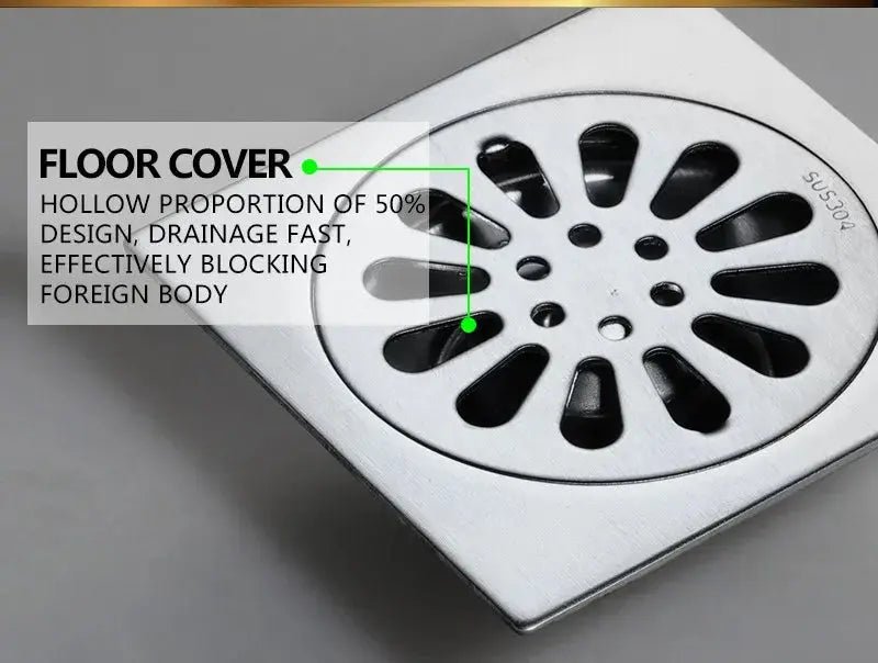 10*10cm Stainless Steel Linear Shower Floor Drain Cover with Filter Strainer - shower drainBathroomLux
