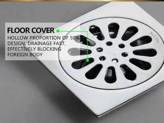 10*10cm Stainless Steel Linear Shower Floor Drain Cover with Filter Strainer - shower drainBathroomLux