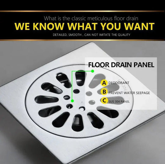 10*10cm Stainless Steel Linear Shower Floor Drain Cover with Filter Strainer - shower drainBathroomLux