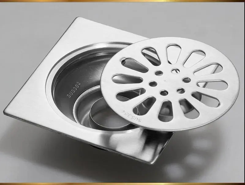 10*10cm Stainless Steel Linear Shower Floor Drain Cover with Filter Strainer - shower drainBathroomLux