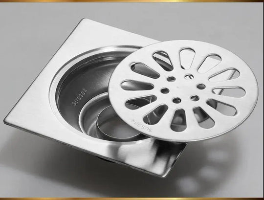 10*10cm Stainless Steel Linear Shower Floor Drain Cover with Filter Strainer - shower drainBathroomLux