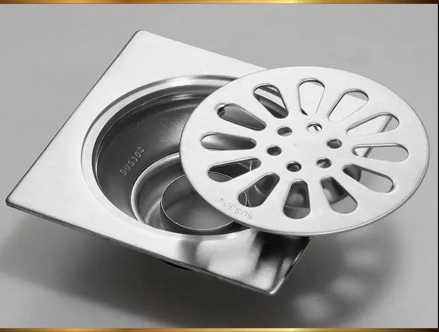 10*10cm Stainless Steel Linear Shower Floor Drain Cover with Filter Strainer - shower drainBathroomLux