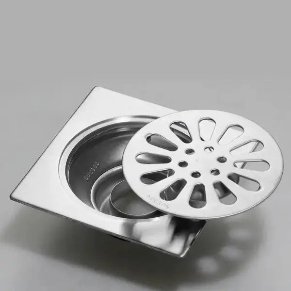 10*10cm Stainless Steel Linear Shower Floor Drain Cover with Filter Strainer - shower drainBathroomLux