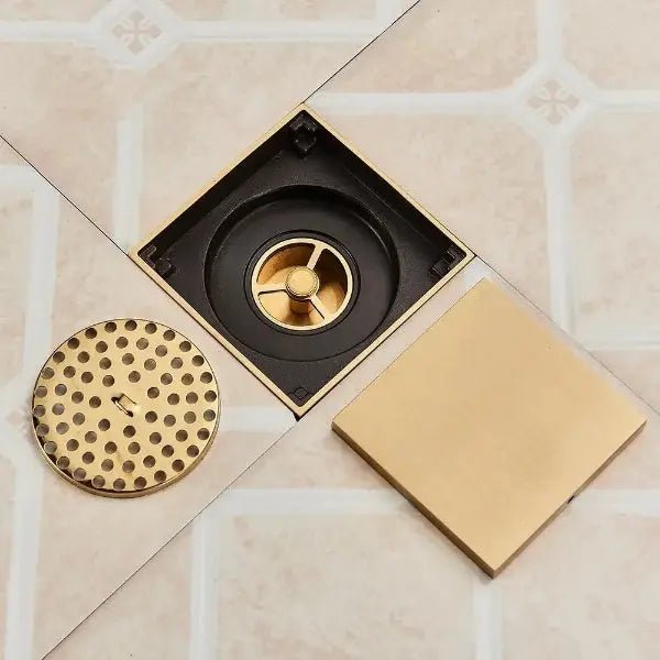 10x10cm Invisible Floor Drain – Brushed Gold & Matte Black Square Bathroom - Shower DrainsBathroomLux