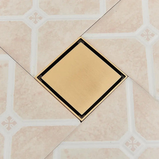 10x10cm Invisible Floor Drain – Brushed Gold & Matte Black Square Bathroom - Shower DrainsBathroomLux
