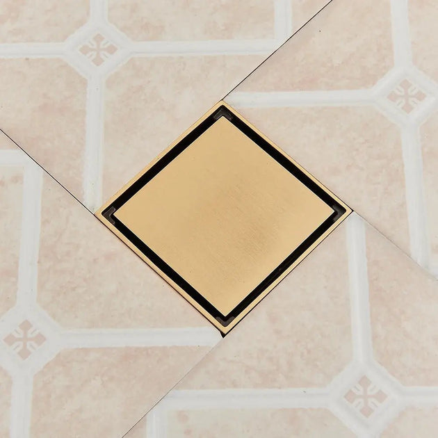 10x10cm Invisible Floor Drain – Brushed Gold & Matte Black Square Bathroom - Shower DrainsBathroomLux