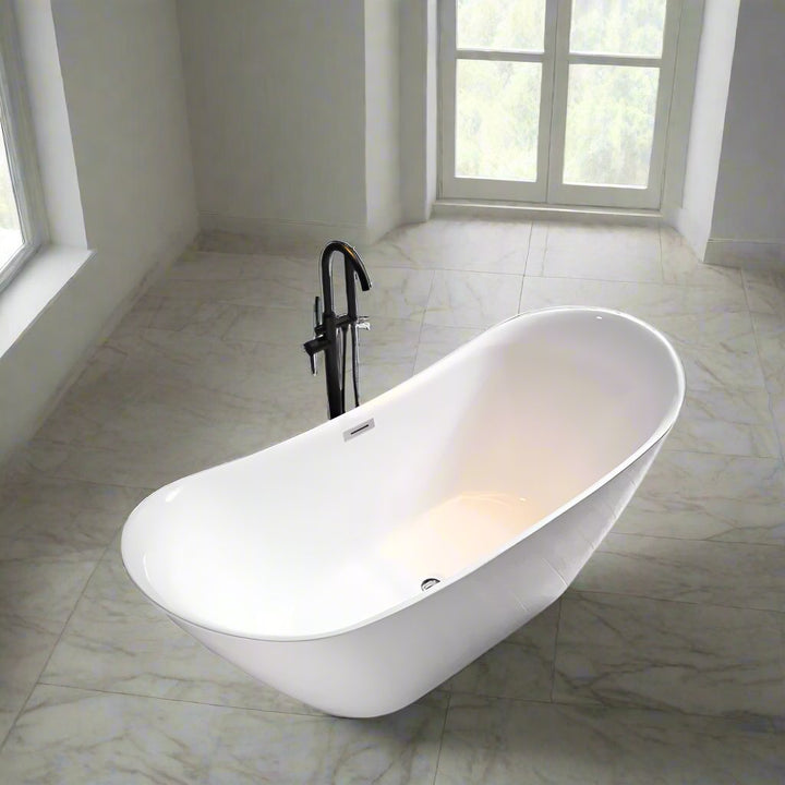 1700mm Contemporary Freestanding Acrylic Spa Soaking Bath In Glossy White - bathstandingBathroomLux