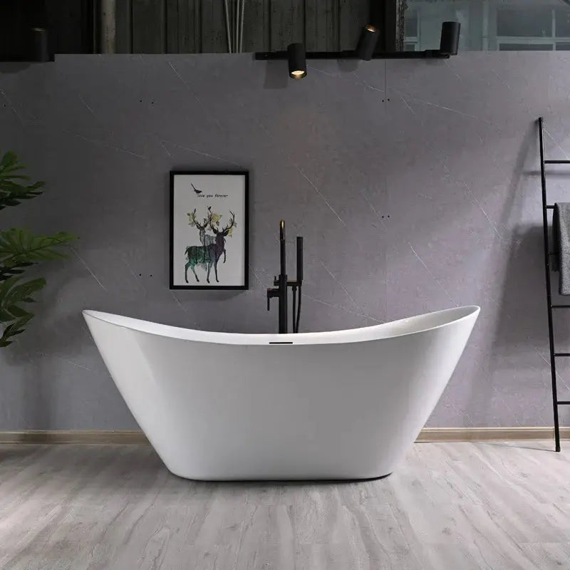 1700mm Contemporary Freestanding Acrylic Spa Soaking Bath In Glossy White - bathstandingBathroomLux