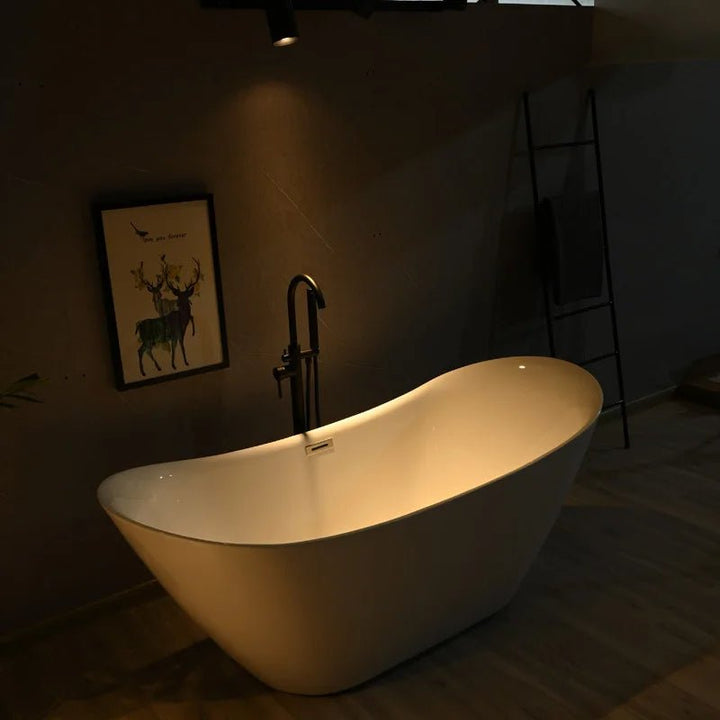 1700mm Contemporary Freestanding Acrylic Spa Soaking Bath In Glossy White - bathstandingBathroomLux