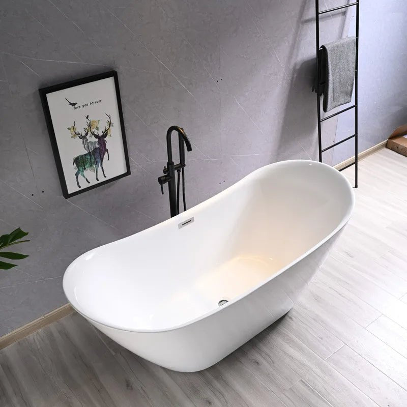 1700mm Contemporary Freestanding Acrylic Spa Soaking Bath In Glossy White - bathstandingBathroomLux