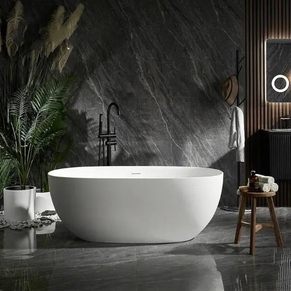1700mm Modern Oval Freestanding Bathtub – Solid Surface Acrylic Stone Resin Bath Tub - Oval Freestanding BathtubBathroomLux