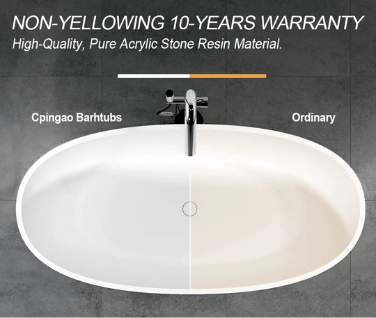 1700mm Modern Oval Freestanding Bathtub – Solid Surface Acrylic Stone Resin Bath Tub - Oval Freestanding BathtubBathroomLux