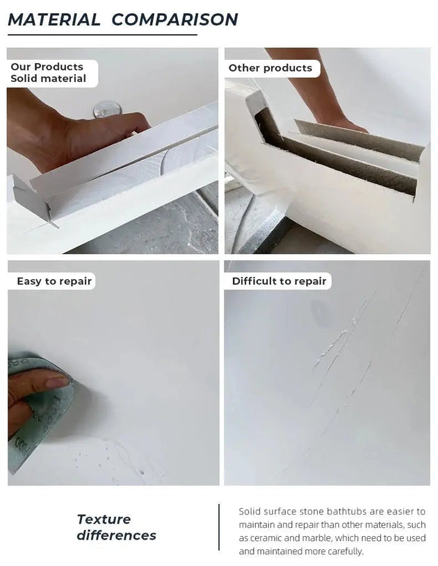 1700mm Modern Oval Freestanding Bathtub – Solid Surface Acrylic Stone Resin Bath Tub - Oval Freestanding BathtubBathroomLux