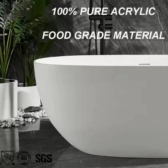 1700mm Modern Oval Freestanding Bathtub – Solid Surface Acrylic Stone Resin Bath Tub - Oval Freestanding BathtubBathroomLux