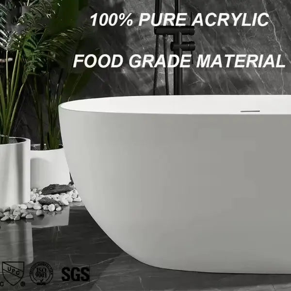 1700mm Modern Oval Freestanding Bathtub – Solid Surface Acrylic Stone Resin Bath Tub - Oval Freestanding BathtubBathroomLux