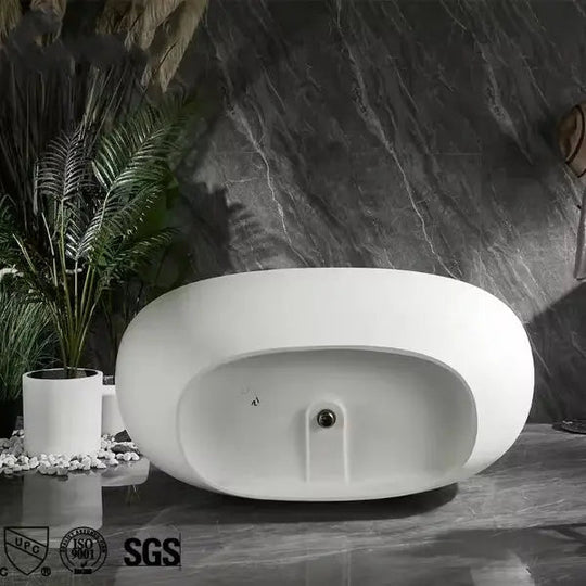 1700mm Modern Oval Freestanding Bathtub – Solid Surface Acrylic Stone Resin Bath Tub - Oval Freestanding BathtubBathroomLux