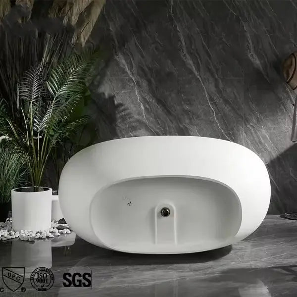 1700mm Modern Oval Freestanding Bathtub – Solid Surface Acrylic Stone Resin Bath Tub - Oval Freestanding BathtubBathroomLux