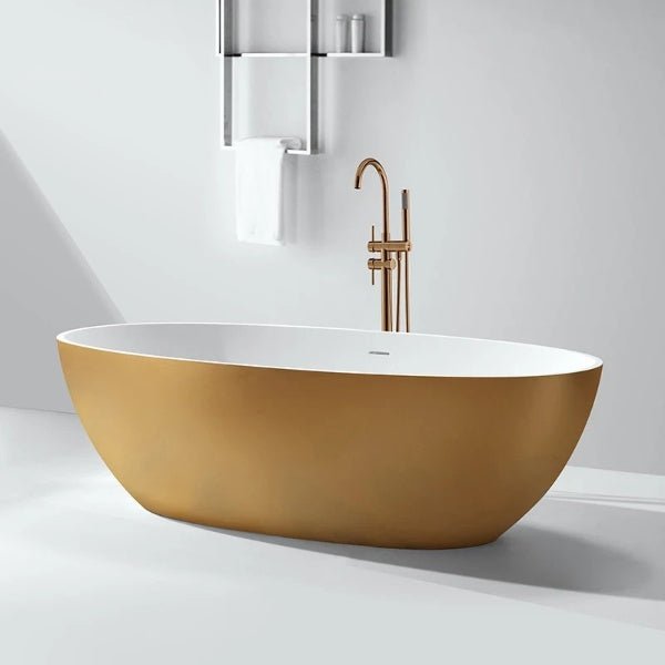 1780mm Contemporary Oval Freestanding Bathtub Solid Surface Soaking In Matte - bathstandingBathroomLux