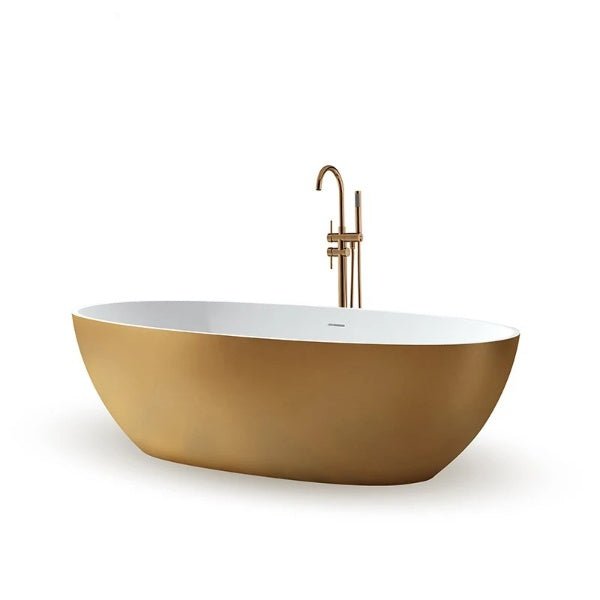 1780mm Contemporary Oval Freestanding Bathtub Solid Surface Soaking In Matte - bathstandingBathroomLux