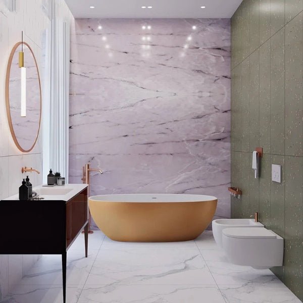 1780mm Contemporary Oval Freestanding Bathtub Solid Surface Soaking In Matte - bathstandingBathroomLux