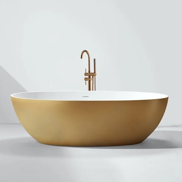 1780mm Contemporary Oval Freestanding Bathtub Solid Surface Soaking In Matte - bathstandingBathroomLux