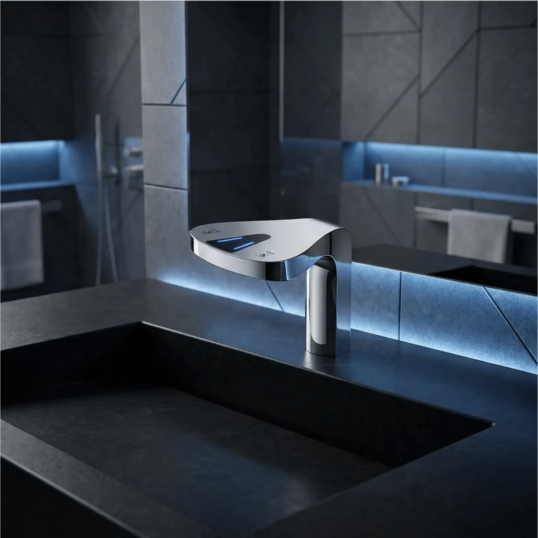 2 - in - 1 Touchless Sensor Faucet with Soap Dispenser – Smart Basin Tap - futuristic bathroom faucet with soap dispenserBathroomLux