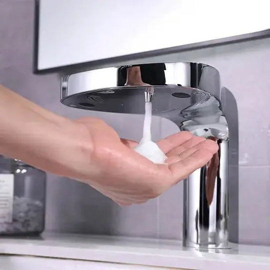 2 - in - 1 Touchless Sensor Faucet with Soap Dispenser – Smart Basin Tap - futuristic bathroom faucet with soap dispenserBathroomLux