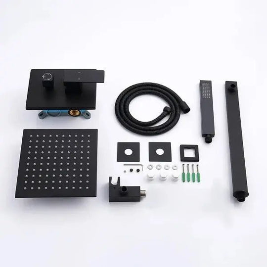 200mm Black Wall Mounted Rainfall Concealed Shower Mixer Faucet Set - Black Wall - Mounted Rainfall Concealed Shower Mixer Faucet Set&nbsp;BathroomLux