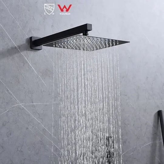 200mm Black Wall Mounted Rainfall Concealed Shower Mixer Faucet Set - Black Wall - Mounted Rainfall Concealed Shower Mixer Faucet Set&nbsp;BathroomLux
