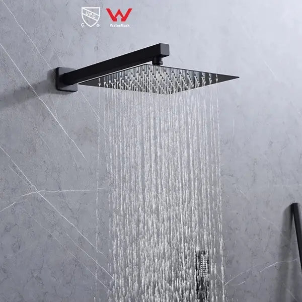 200mm Black Wall Mounted Rainfall Concealed Shower Mixer Faucet Set - Black Wall - Mounted Rainfall Concealed Shower Mixer Faucet Set&nbsp;BathroomLux