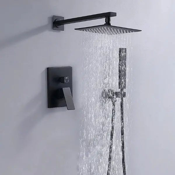 200mm Black Wall Mounted Rainfall Concealed Shower Mixer Faucet Set - Black Wall - Mounted Rainfall Concealed Shower Mixer Faucet Set&nbsp;BathroomLux