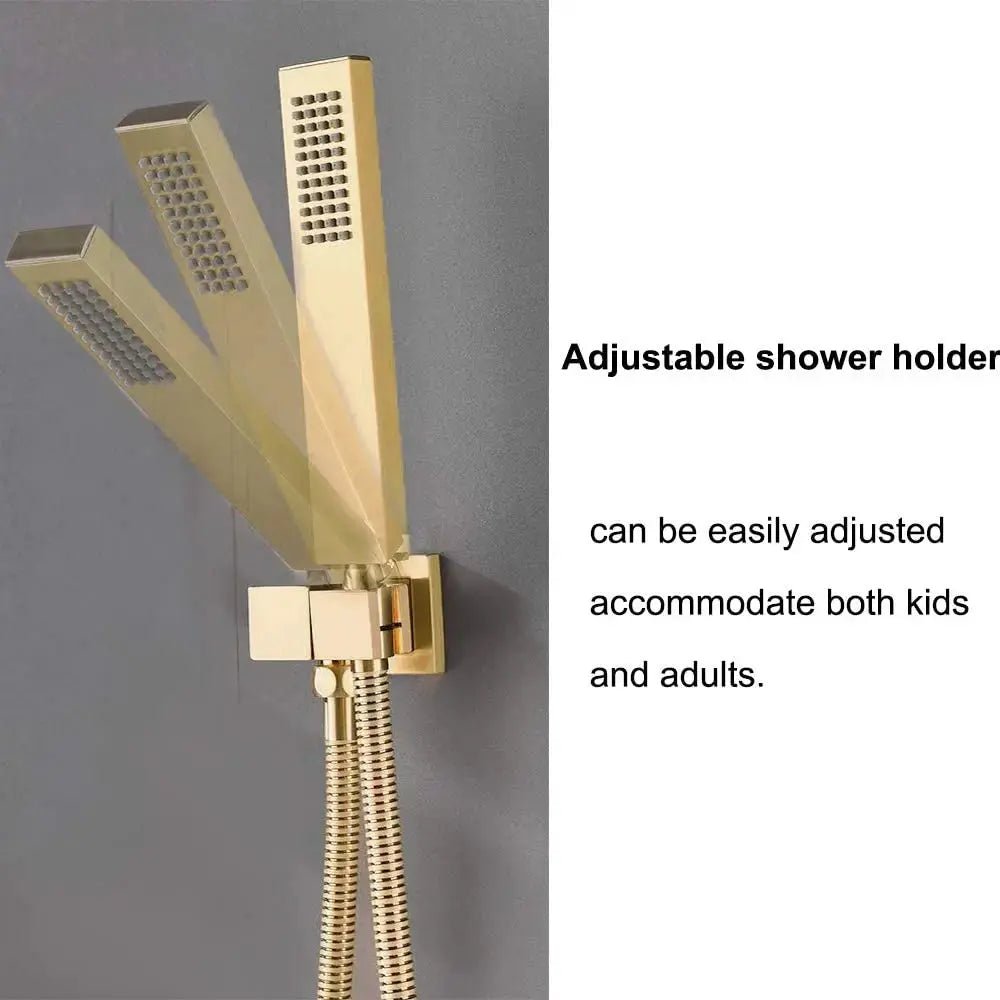 250mm Bathroom Brass Rainfall Shower System - Brushed Gold Ceiling - Concealed Dual Handles Rainfall Shower Head Combo SetBathroomLux