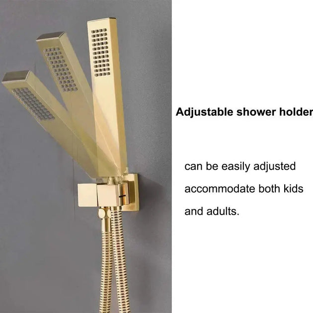 250mm Bathroom Brass Rainfall Shower System - Brushed Gold Ceiling - Concealed Dual Handles Rainfall Shower Head Combo SetBathroomLux