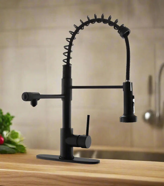 3 in 1 Brushed Nickel Brass Kitchen Mixer Tap with Rotating Spout - 3 Ways Kitchen Pull OutBathroomLux