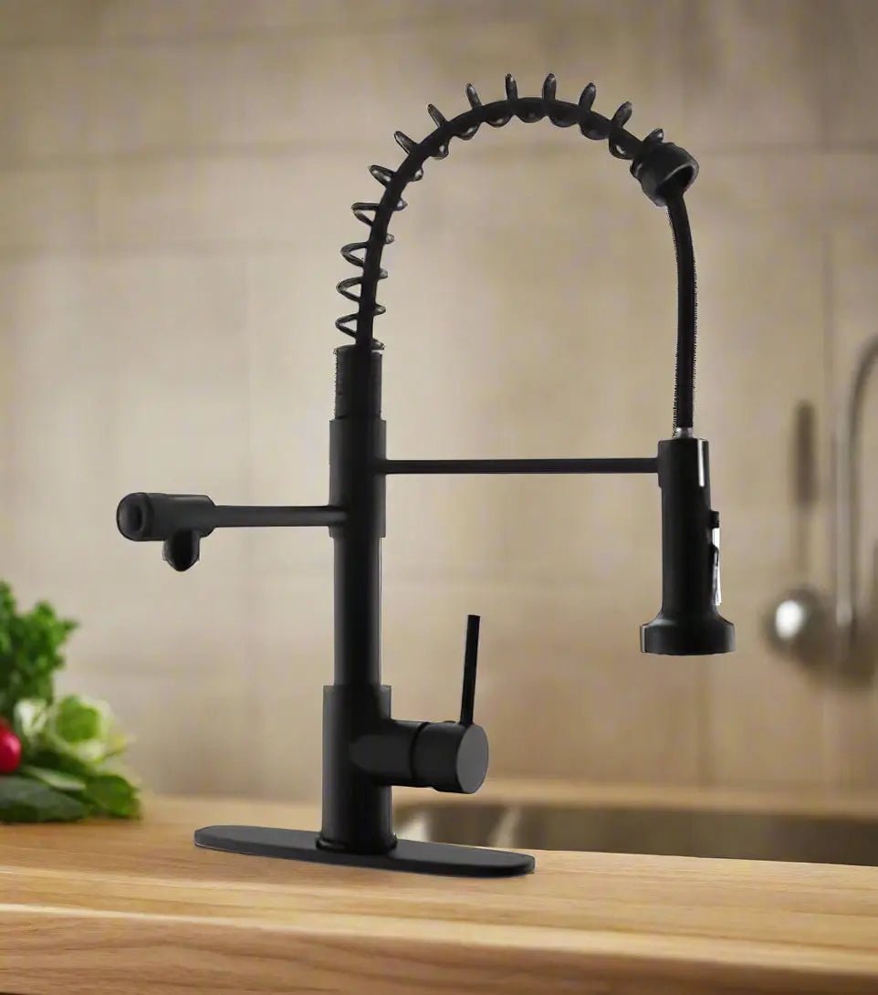 3 in 1 Brushed Nickel Brass Kitchen Mixer Tap with Rotating Spout - 3 Ways Kitchen Pull OutBathroomLux