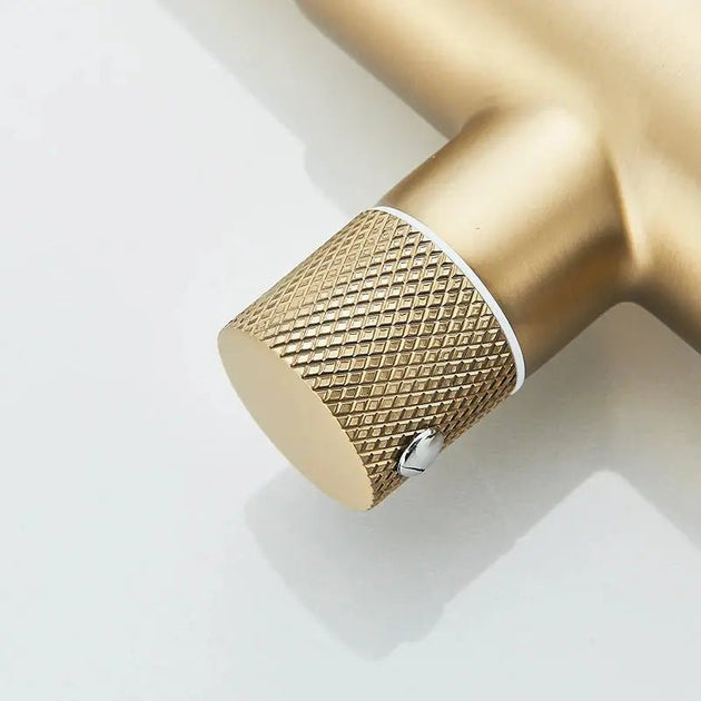 3 - Way Brushed Gold Kitchen Faucet with Pull - Out Spray – Water Purifier Function - 3 Ways Kitchen Pull OutBathroomLux