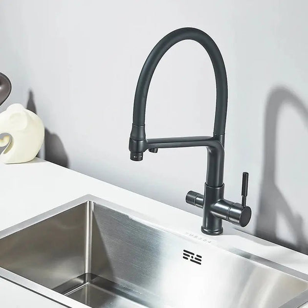 3 - Way Brushed Gold Kitchen Faucet with Pull - Out Spray – Water Purifier Function - 3 Ways Kitchen Pull OutBathroomLux