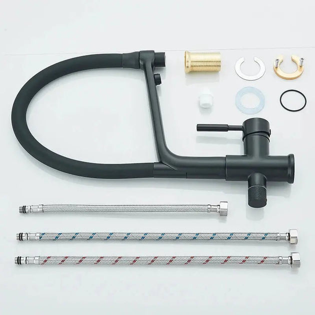 3 - Way Brushed Gold Kitchen Faucet with Pull - Out Spray – Water Purifier Function - 3 Ways Kitchen Pull OutBathroomLux