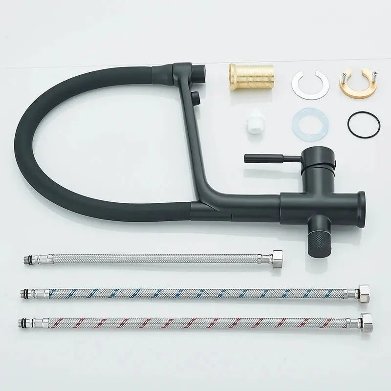 3 - Way Brushed Gold Kitchen Faucet with Pull - Out Spray – Water Purifier Function - 3 Ways Kitchen Pull OutBathroomLux