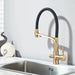 3 - Way Brushed Gold Kitchen Faucet with Pull - Out Spray – Water Purifier Function - 3 Ways Kitchen Pull OutBathroomLux