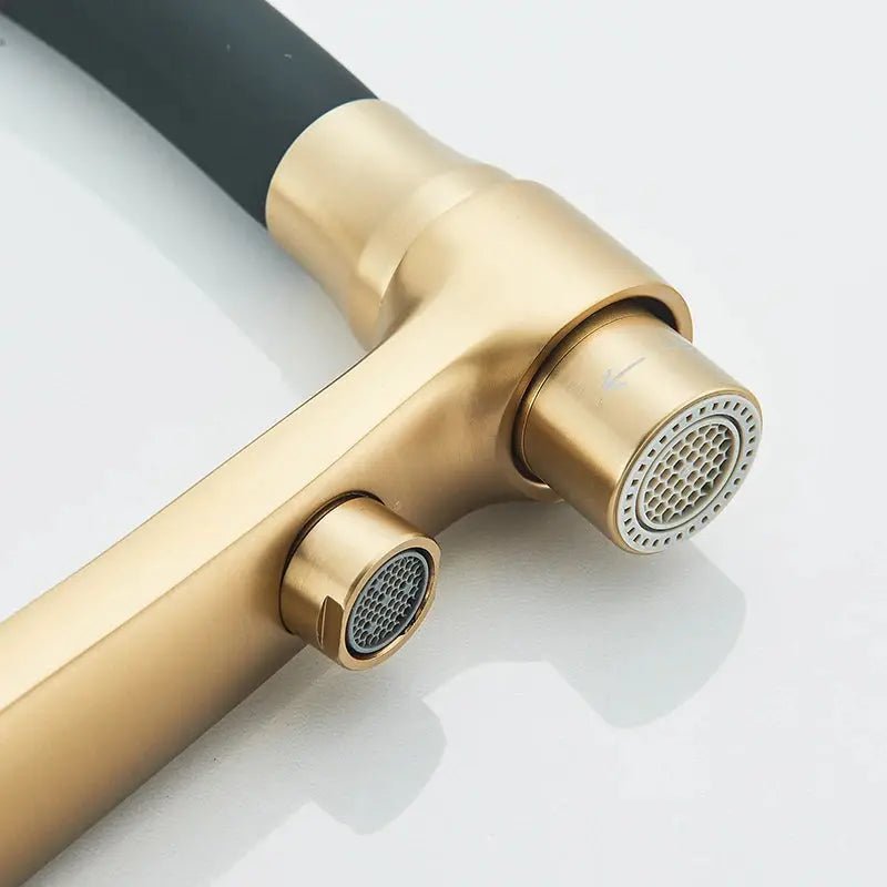 3 - Way Brushed Gold Kitchen Faucet with Pull - Out Spray – Water Purifier Function - 3 Ways Kitchen Pull OutBathroomLux