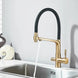 3 - Way Brushed Gold Kitchen Faucet with Pull - Out Spray – Water Purifier Function - 3 Ways Kitchen Pull OutBathroomLux