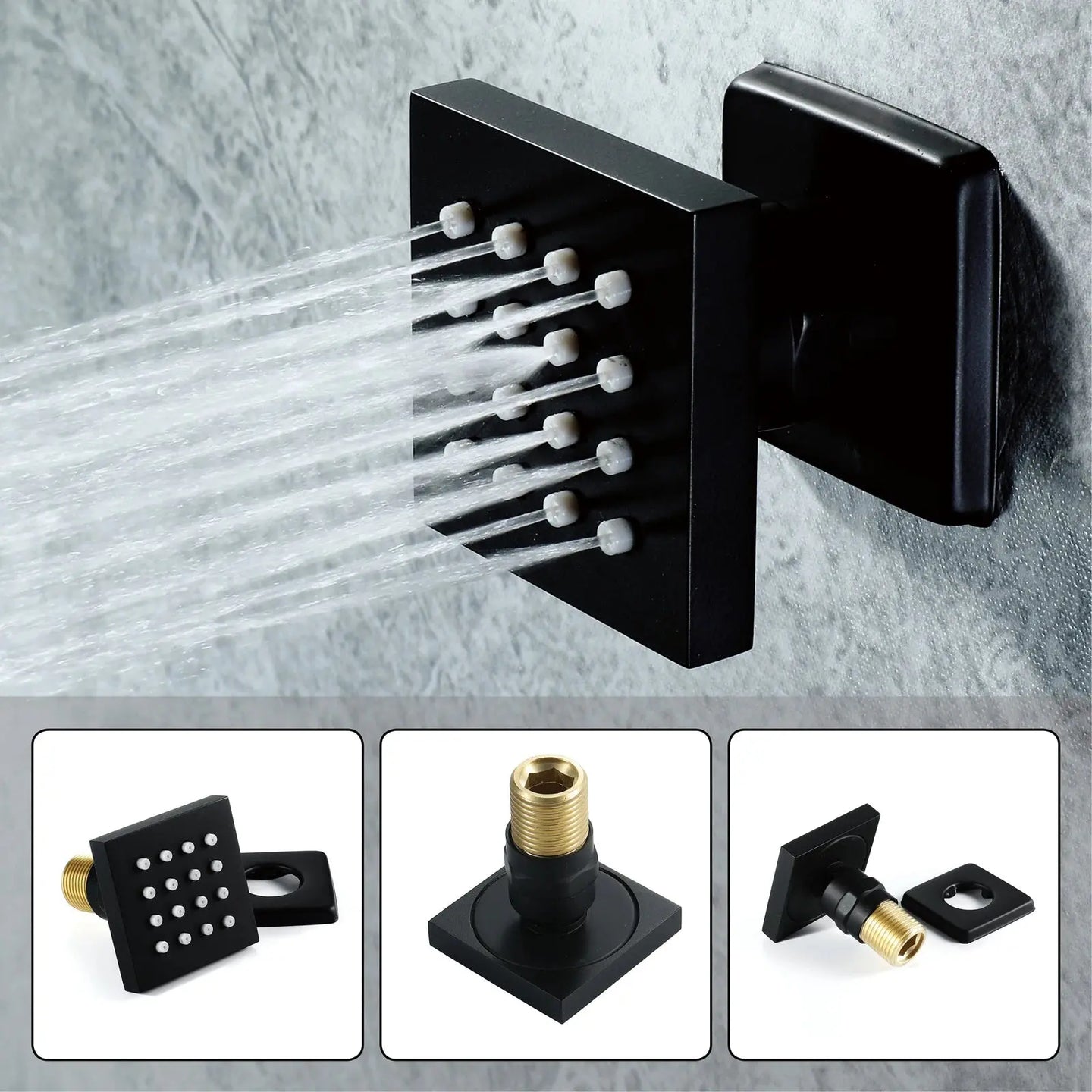 300mm Matte Black Rainfall Ceiling Shower Digital Thermostatic Concealed Set - Black shower Concealed SetBathroomLux